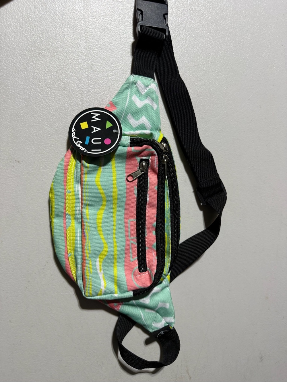 Maui and Sons Pastel Stripe Waist Bag - Mint/Coral